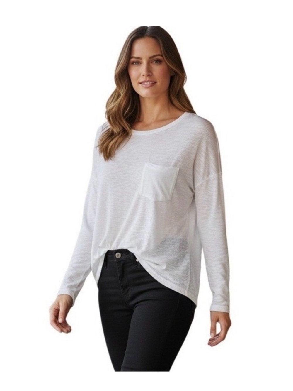 James Perse White Long-Sleeve Pocket Tee